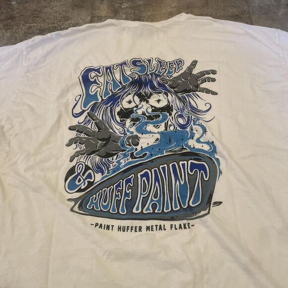 gildan white and blue graffiti logo graphic paint shop tshirt size 2xl - Picture 7 of 8